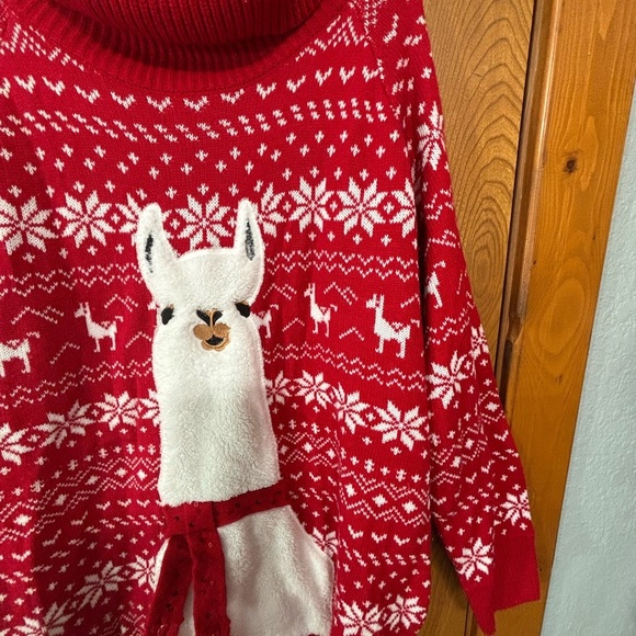 Festive Red Llama Turtleneck Sweater - Picture 2 of 10